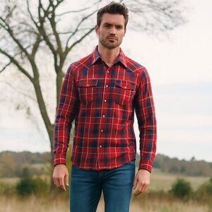 Levis Shirt Men S Modern Fit Red Plaid Pearl Snap Long Sleeve Western Cowboy Y2K